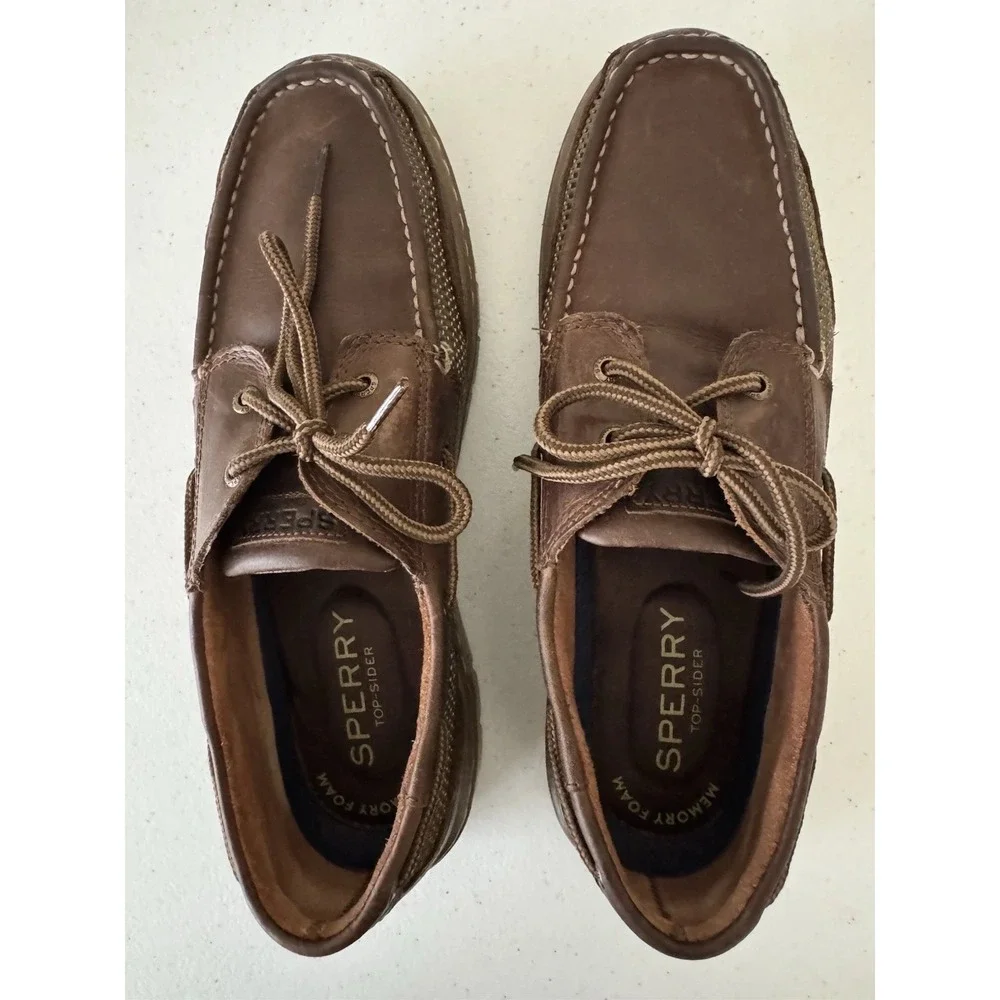 Sperry Top-Sider Men's 12M Tarpon 2-Eye Boat Shoe Brown Leather Memory Foam